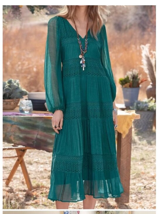 Sundance Dresses & Skirts - Sundance Adore Moi Chiffon Midi Dress Pacific Blue Green Eyelet Sheer S *FLAW